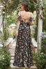 Load image into Gallery viewer, Black Chiffon Off Shoulder Prom Dress with Floral