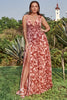 Load image into Gallery viewer, A Line Rust Printed Plus Size Prom Dress with Split Front
