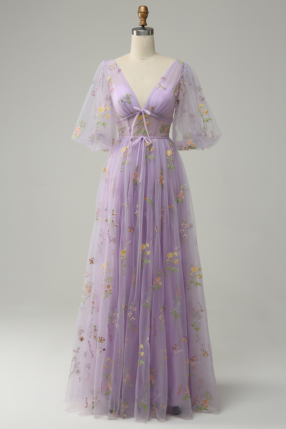 Zapaka Women Long Embroidery Prom Dress Lavender V-neck Short Sleeves Plus Size A-Line Evening Dress ZAPAKA UK Zapaka Women Long Embroidery Prom Dress Lavender V-neck Short Sleeves Plus Size A-Line Evening Dress ZAPAKA UK