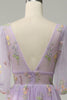 Load image into Gallery viewer, A-Line V-Neck Embroidery Lavender Long Prom Dress with Short Sleeves