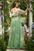 Load image into Gallery viewer, A-Line V-Neck Spaghetti Straps Embroidery Green Long Prom Dress with Slit