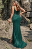 Load image into Gallery viewer, Mermaid Spaghetti Straps Dark Green Sequins Plus Size Prom Dress with Split Front