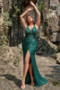 Load image into Gallery viewer, Mermaid Spaghetti Straps Dark Green Sequins Plus Size Prom Dress with Split Front
