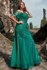 Load image into Gallery viewer, Mermaid Off the Shoulder Dark Green Plus Size Prom Dress with Appliques