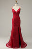 Load image into Gallery viewer, Dark Red Spaghetti Straps Mermaid Prom Dress with Slit