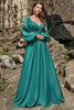 Load image into Gallery viewer, A Line Sweetheart Dark Green Long Prom Dress with Long Sleeves