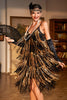 Load image into Gallery viewer, Spaghetti Straps Black Golden 1920s Dress with Fringes