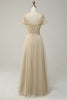 Load image into Gallery viewer, Apricot Tulle A Line Sequins Prom Dress with Appliques