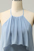 Load image into Gallery viewer, A Line Halter Neck Blue Long Bridesmaid Dress