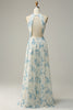 Load image into Gallery viewer, Blue Floral Boho Long Chiffon Bridesmaid Dress