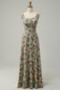 Load image into Gallery viewer, A Line Square Neck Green Floral Long Bridesmaid Dress with Open Back