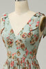 Load image into Gallery viewer, A Line V Neck Green Floral Printed Long Bridesmaid Dress
