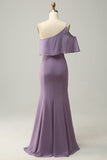 Sheath One Shoulder Purple Bridesmaid Dress with Silt