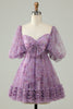 Load image into Gallery viewer, Purple A-Line Puff Sleeves Tulle Short Homecoming Dress
