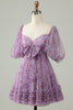 Load image into Gallery viewer, Purple A-Line Puff Sleeves Tulle Short Homecoming Dress
