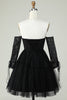 Load image into Gallery viewer, A Line Off the Shoulder Black Corset Homecoming Dress with Long Sleeves