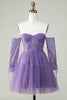 Load image into Gallery viewer, A Line Off the Shoulder Purple Corset Homecoming Dress with Long Sleeves