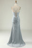 Load image into Gallery viewer, Mermaid Spaghetti Straps Grey Plus Size Prom Dress with Criss Cross Back