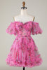 Load image into Gallery viewer, Gorgeous A Line Off the Shoulder Fuchsia Tulle Short Homecoming Dress with Short Sleeves