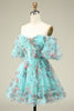 Load image into Gallery viewer, Gorgeous A Line Off the Shoulder Green Tulle Short Graduation Dress with Short Sleeves