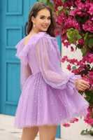 Load image into Gallery viewer, A Line Deep V Neck Navy Short Homecoming Dress with Ruffles