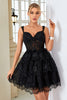 Load image into Gallery viewer, Cute A Line Black Corset Tiered Short Homecoming Dress with Lace