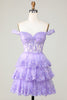 Load image into Gallery viewer, Princess A Line Purple Corset Tiered Short Homecoming Dress with Lace