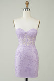 Hot Selling Bodycon Sweetheart Purple Corset Graduation Dress with Appliques