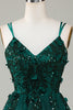 Load image into Gallery viewer, Stylish A Line Spaghetti Straps Dark Green Short Homecoming Dress with Appliques Beading