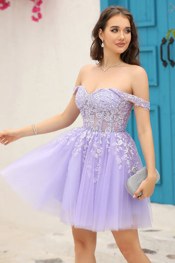 Lilac Corset Straps A-Line Graduation Dress
