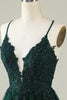 Load image into Gallery viewer, A Line Spaghetti Straps Dark Green Short Prom Dress with Appliques