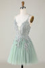 Load image into Gallery viewer, Stylish A Line Spaghetti Straps Green Short Prom Dress with Appliques