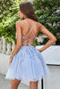 Load image into Gallery viewer, A Line Spaghetti Straps Light Purple Short Prom Dress with Appliques
