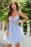 A Line Spaghetti Straps Light Purple Short Prom Dress with Appliques