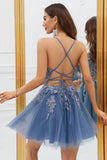 A Line Spaghetti Straps Light Purple Short Prom Dress with Appliques