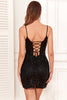 Load image into Gallery viewer, Bodycon Spaghetti Straps Black Sequins Graduation Dress with Criss Cross Back