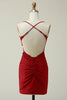 Load image into Gallery viewer, Sheath Spaghetti Straps Dark Red Short Prom Dress with Appliques