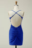 Load image into Gallery viewer, Sheath Spaghetti Straps Royal Blue Short Prom Dress with Appliques
