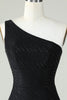 Load image into Gallery viewer, Sheath One Shoulder Black Cocktail Dress with Beading