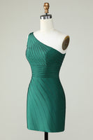 Load image into Gallery viewer, Sheath One Shoulder Dark Green Short Party Dress with Beading