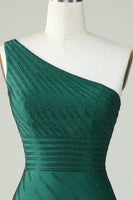 Load image into Gallery viewer, Sheath One Shoulder Dark Green Short Party Dress with Beading
