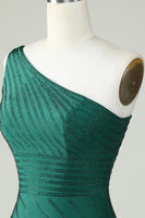 Load image into Gallery viewer, Sheath One Shoulder Dark Green Short Party Dress with Beading