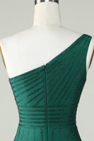 Load image into Gallery viewer, Sheath One Shoulder Dark Green Short Party Dress with Beading