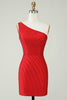 Load image into Gallery viewer, Sparkly One Shoulder Red Short Homecoming Dress with Beading