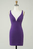 Load image into Gallery viewer, Stylish Deep V Neck Purple Short Homecoming Dress with Criss Cross Back