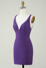 Load image into Gallery viewer, Stylish Deep V Neck Purple Short Homecoming Dress with Criss Cross Back
