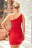 Load image into Gallery viewer, Bodycon One Shoulder Red Graduation Dress with Beading