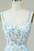Load image into Gallery viewer, Sheath Spaghetti Straps Light Blue Graduation Dress with Appliques