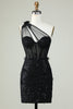 Load image into Gallery viewer, Bodycon One Shoulder Black Corset Homecoming Dress with Appliques