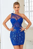 Load image into Gallery viewer, Bodycon One Shoulder Royal Blue Graduation Dress with Appliques